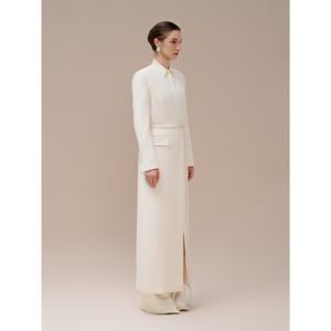 Abrigo largo de lujo con escote en forma de V para mujer, abrigo de longitud LARISSA, tela ecológica, nueva ropa de invierno, ANT blanca, Vietnam - Product Image 1