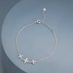 14K Gold and 92.5 <b>Silver</b> Tennis <b>Bracelet</b> with Cross Flower Key <b>Charm</b> Rhodium and Gold Plated 191367 Model - Product Image 5