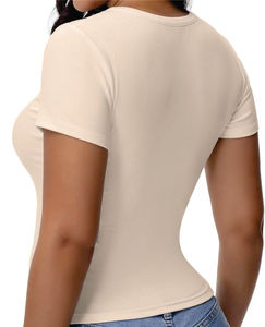 เสื้อยืดลำลองสำหรับผู้ชายและผู้หญิงแขนสั้นแบบถักและทรงหลวมปักทำง่ายจากผ้าเนื้อละเอียด - Product Image 6