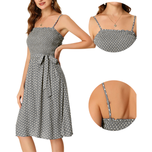 Vestido de línea A de algodón 100% de estilo dulce sin mangas con correa de espagueti diseño escalonado tejido sólido para la temporada de otoño - Product Image 3