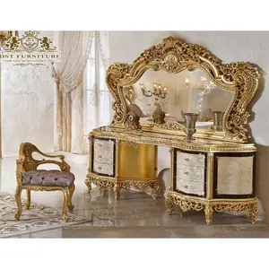 Elegante Villa Real Dressing Table Vanity Set Exclusivo Estilo Barroco Dresser Com Espelho Luxo Mão Esculpida Dressing Table