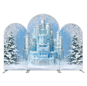 Traumhaftes Schloss-Hintergrundbild Blaue Märchenwelt Eis- und Schneewelt Fotohintergrund für Geburtstag Stoffbezug Dekoration für Party-Events - Product Image 1