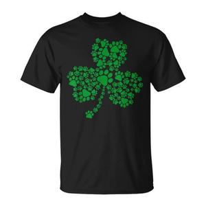 T-shirt noir unisexe pour adulte avec empreinte de patte de chien Shamrock St Patricks Day - Product Image 1