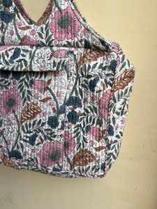 Sac fourre-tout à provisions réversible en coton fait main vert olive imprimé bloc à la main grand sac à provisions matelassé Floral Kantha sac - Product Image 3