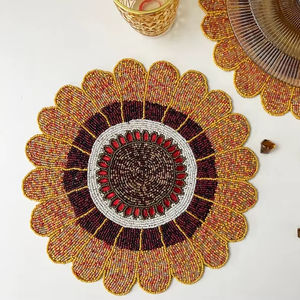 Factory Wholesale Luxury Beaded <b>Placemats</b> & Table Runner Eco-Friendly Handmade Embroidery Customizable for Home & Wedding Use - Product Image 1