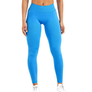 Pantalones de yoga ajustados de punto de cintura media personalizados de alta calidad, mallas informales sólidas sin costuras, Spandex/nailon, transpirable, de secado rápido para - Product Image 3