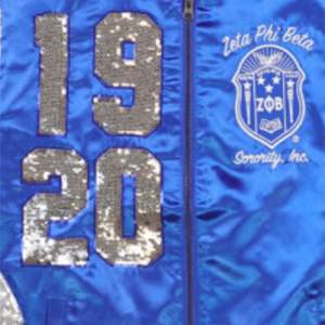 ZPB <b>Sequin</b> <b>Jacket</b> - Royal Blue | 100% Polyester Zeta Phi Beta <b>Jacket</b> with Embroidered Team Logo on Front | Stylish Greek Apparel - Product Image 3