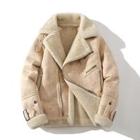 Veste bomber d'hiver pour homme de haute qualité, ample, surdimensionnée, en une seule pièce, en peluche, décontractée, en tissu de laine, manteau d'hiver uni
