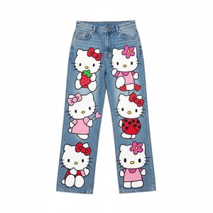 Jeans en denim décontractés pour femmes, style streetwear Y2K, respirants, imprimés de dessins animés, coupe ample, jambes larges, pantalons tendance, fabricant OEM - Product Image 3