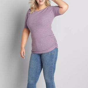 T-shirt d'entraînement pour femme avec logo personnalisé uni surdimensionné à séchage rapide en coton polyester soie grande taille longueur short pour le printemps automne - Product Image 3