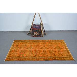 Tapis turc vintage grande surface 3.1x6.1ft Rectangle Patchwork Design en laine vert orange support en latex pour couloir chambre - Product Image 3