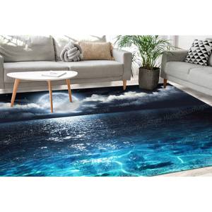 Alfombra Impresa en 3D con Diseño de Luna Sobre el Mar - Diseño Popular de Luna Llena, Alfombra de Terciopelo de Lujo - Product Image 2