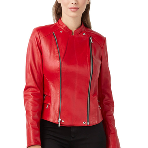 Chaqueta de motorista de cuero genuino transpirable de último diseño de primavera para mujer con chaqueta de cuero de motocicleta con cremallera frontal de estilo elegante - Product Image 1