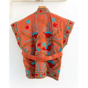 Manteau d'automne pour femme en velours brodé à la main avec motif floral, col mandarin, matelassé, séchage rapide - Product Image 2
