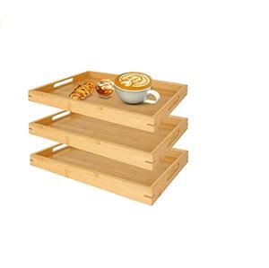 Plateau en bois de bambou naturel personnalisé de haute qualité plateau de service rond tendance pour la maison hôtel matériel décoratif en acier service de nourriture - Product Image 2