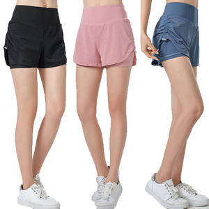Short de fitness taille haute pour femme respirant côté maille Logo décor poches cachées avec prix de gros Short de yoga deux pièces - Product Image 1