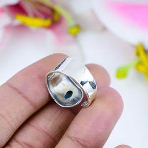 Anillo de declaración de mujer de Plata de Ley 925 al por mayor, nuevo diseño, ropa de boda, piedras preciosas de Larimar Natural, bisel, corte ovalado clásico - Product Image 3