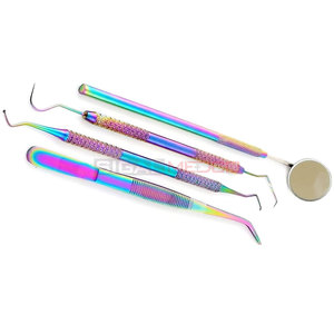 Ensemble de 4 grattoirs dentaires en acier inoxydable allemand de couleur arc-en-ciel, ensemble de grattoirs dentaires manuels certifiés CE, hygiène, nettoyage, protection - Product Image 2