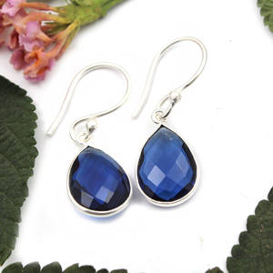 Belle Naturel Bleu Hydro Quartz Poire Forme Argent Plaqué Laiton Métal Goutte Femmes Boucle D'oreille En Gros Bijoux Pour L'Inde - Product Image 1