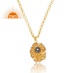 Colgante de Plata de Ley 925 y cristal de cuarzo chapado en oro de 18K, joyería fina - Product Image 2