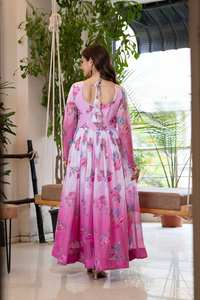 Tenue de fête réversible décontractée Kurta Pent avec Dupatta en tissu organza pur doux à imprimé floral - Product Image 5