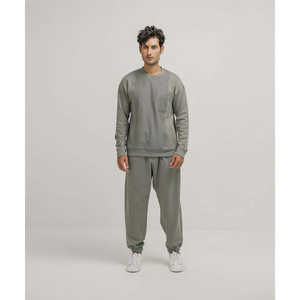 เสื้อสเวตเชิ้ตผู้ชายผ้าฝ้ายเฟรนช์เทอร์รี่ 100% แบบกลับด้านได้ สีโนเบิลและสีเขียวเซจ สำหรับฤดูหนาว - Product Image 2