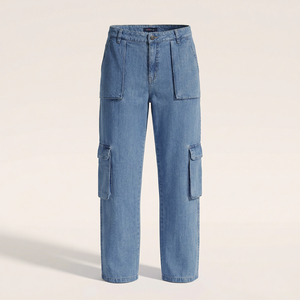 Vaqueros Cargo Lavados para Mujer, de Cintura Alta, Ajuste Holgado, Múltiples Bolsillos, Pantalones Largos Casuales con Cremallera, Verano, ODM - Product Image 1