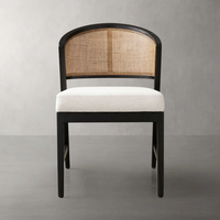 Chaise de salle à manger en rotin français de luxe, structure en chêne massif, style nordique moderne, siège rembourré, marque Sukavina, garantie 3 ans, maison, hôtel