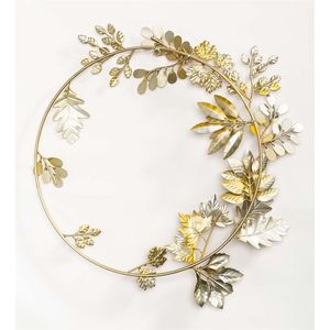 Couronne murale circulaire en métal doré champagne de luxe, minimaliste, inspirée de la nature, en fer, art, décoration d'intérieur haut de gamme, vente en gros - Product Image 1