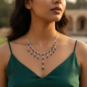 Collar de Plata 925 con Cuentas y Piedra Preciosa de Granate, Joyería de Regalo Elegante para Mujer - Product Image 3