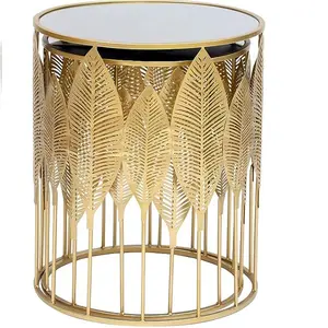 Ağır Metal yaprak tasarlanmış sehpa altın bitmiş oturma odası dekoratif merkezi masa ev temel mobilya