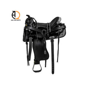 Cowhide Leather Saddle with <b>Hair</b>-on Western <b>Style</b> Tooled Leather Accents - Product Image 6