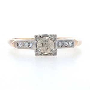 Bague de fiançailles vintage en or jaune 18 carats Art déco, diamant Moissanite de forme ronde marron fantaisie pour mariage ou cadeau pour femme - Product Image 1