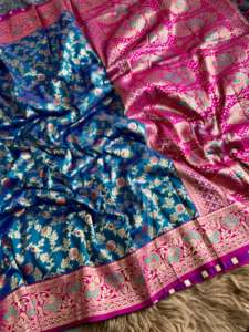 Sari de Seda Banarasi Pura de Diseño para Mujer, para Bodas de Invierno, Elegante Tejido Zari para Ocasiones Festivas y Tradicionales - Product Image 6