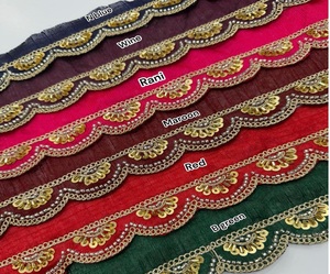 Lacets brodés sur mesure avec des robes de mariée multicolores et une robe zari dorée en multicolore - Product Image 1