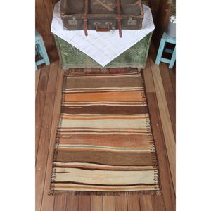 พรมตุรกีขนาดเล็ก 2.8x4 ฟุต พรมวินเทจ พรมลายเรขาคณิตสีส้มคิลิม - Product Image 1