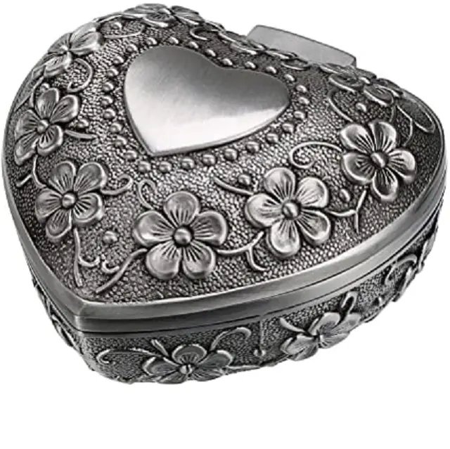 पूरे बिक्री धातु मिश्र धातु के गहने बॉक्स दिल के आकार का फूल पत्ती डिजाइन हार अंगूठी भंडारण बॉक्स मेकअप किट के लिए दान बॉक्स महिलाओं