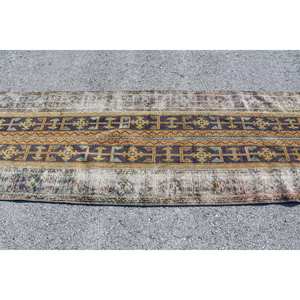 Tapis turc Vintage Orange Marron 3.2 X 10.3ft Laine Grande Surface Abstraite Patchwork Design pour Couloir Forme Rectangulaire Latex - Product Image 4