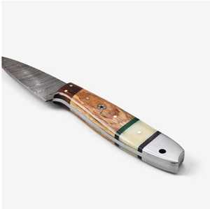 Juego de cocina de cuchillo de Chef de 3 piezas de acero de Damasco forjado a mano personalizado con mango de madera y hueso de camello y bolsa de cuero - Product Image 4