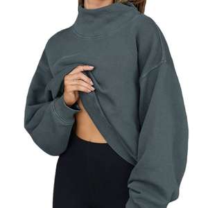 Women's Casual Cotton Fleece <b>Top</b> Oversized <b>Mock</b> <b>Neck</b> sweatshirt Long Sleeves Pullover Sweatshirt for Winter - Product Image 3