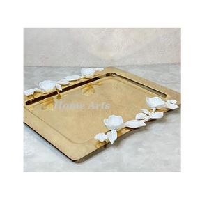 Plateau de service rectangulaire en acier inoxydable pour thé et café, avec poignées en bois, idéal pour servir des chocolats à la maison - Product Image 2