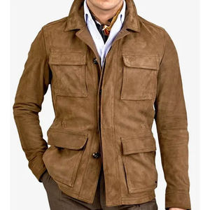 Veste en cuir suédé vintage pour homme avec personnalisation ODM teinte unie en cuir de vache véritable vert pour homme - Product Image 1
