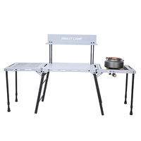 Table de barbecue pliable trois-en-un INBESTCAMP, largeur réglable, poste de travail de cuisine portable pour le camping en plein air.