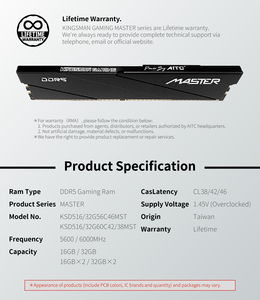 [KINGSMAN GAMING] Memoria RAM Negra DDR5 de 32 GB (2x16 GB) 6000 MHz con Garantía de por Vida - Product Image 4
