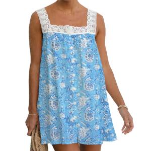 Nouvelle collection de robes d'été pour femmes 2026, haut en dentelle, robe en coton imprimée pour les fêtes d'été, robe à volants, robe décontractée pour filles, robe sans manches - Product Image 1