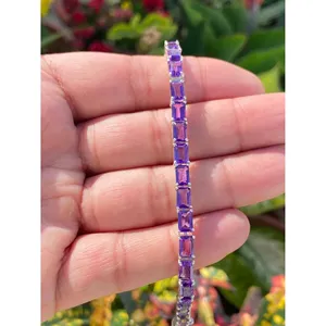 Pulsera de tenis de plata 925 con amatista de corte esmeralda, accesorio de moda - Product Image 1