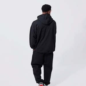 Ensemble survêtement homme personnalisé avec logo, streetwear d'hiver léger 100% coton, pantalon de survêtement et sweat-shirt à capuche, motif uni - Product Image 6