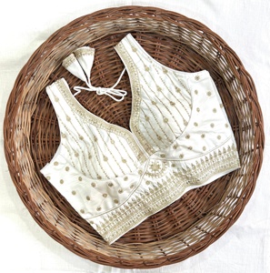 Blusa moderna con cuello en V y patrón bordado, lámina de hilo con lentejuelas, trabajo bordado, diseño tejido a la moda para bodas - Product Image 5