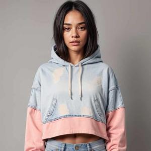 Sudaderas con capucha lavadas con ácido de calidad superior para mujer, Sudadera con capucha estampada personalizada con patrón sólido y decoración de diamantes de imitación para invierno, venta al por mayor - Product Image 3