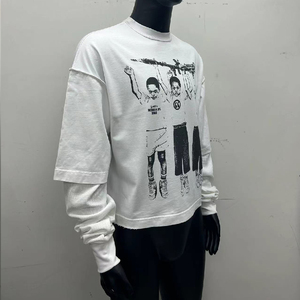 Camiseta holgada de manga larga de doble capa con logotipo estampado DTG personalizado para hombre, manga térmica desgastada, 100% de algodón, OEM disponible - Product Image 4